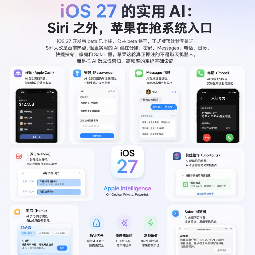 iOS 27 的实用 AI：Siri 之外，苹果在抢系统入口