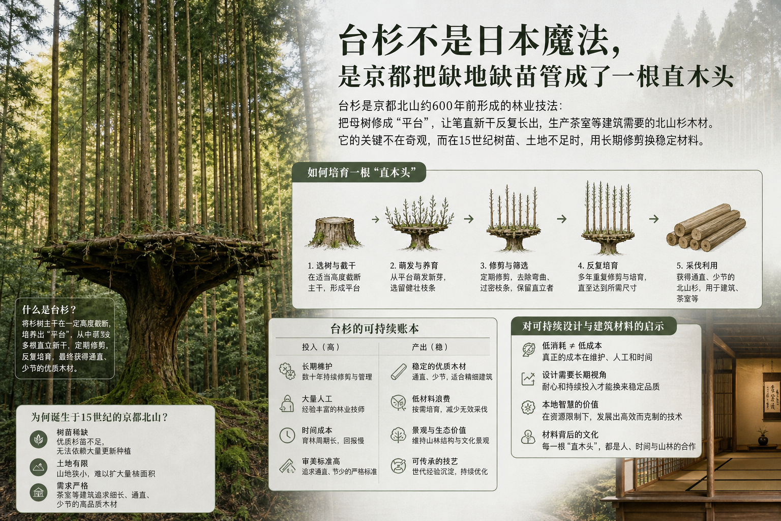 台杉不是日本魔法，是京都把缺地缺苗管成了一根直木头