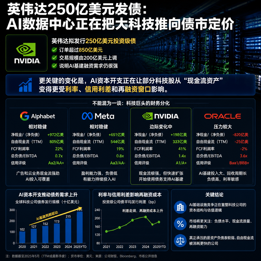英伟达250亿美元发债:AI数据中心正在把大科技推向债市定价