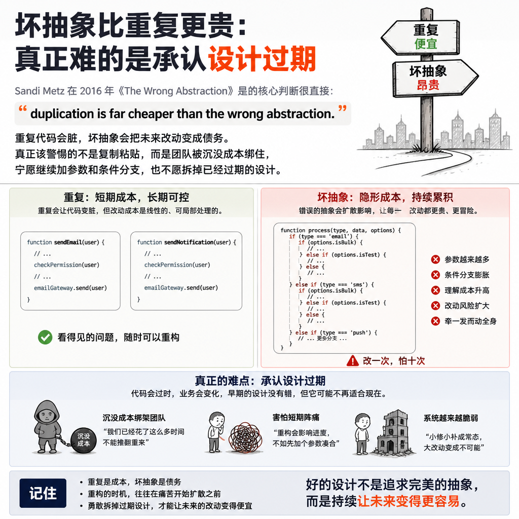 坏抽象比重复更贵：真正难的是承认设计过期