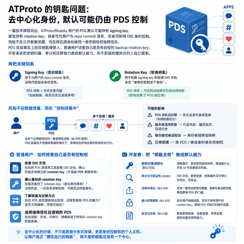 ATProto 的钥匙问题：去中心化身份，默认可能仍由 PDS 控制
