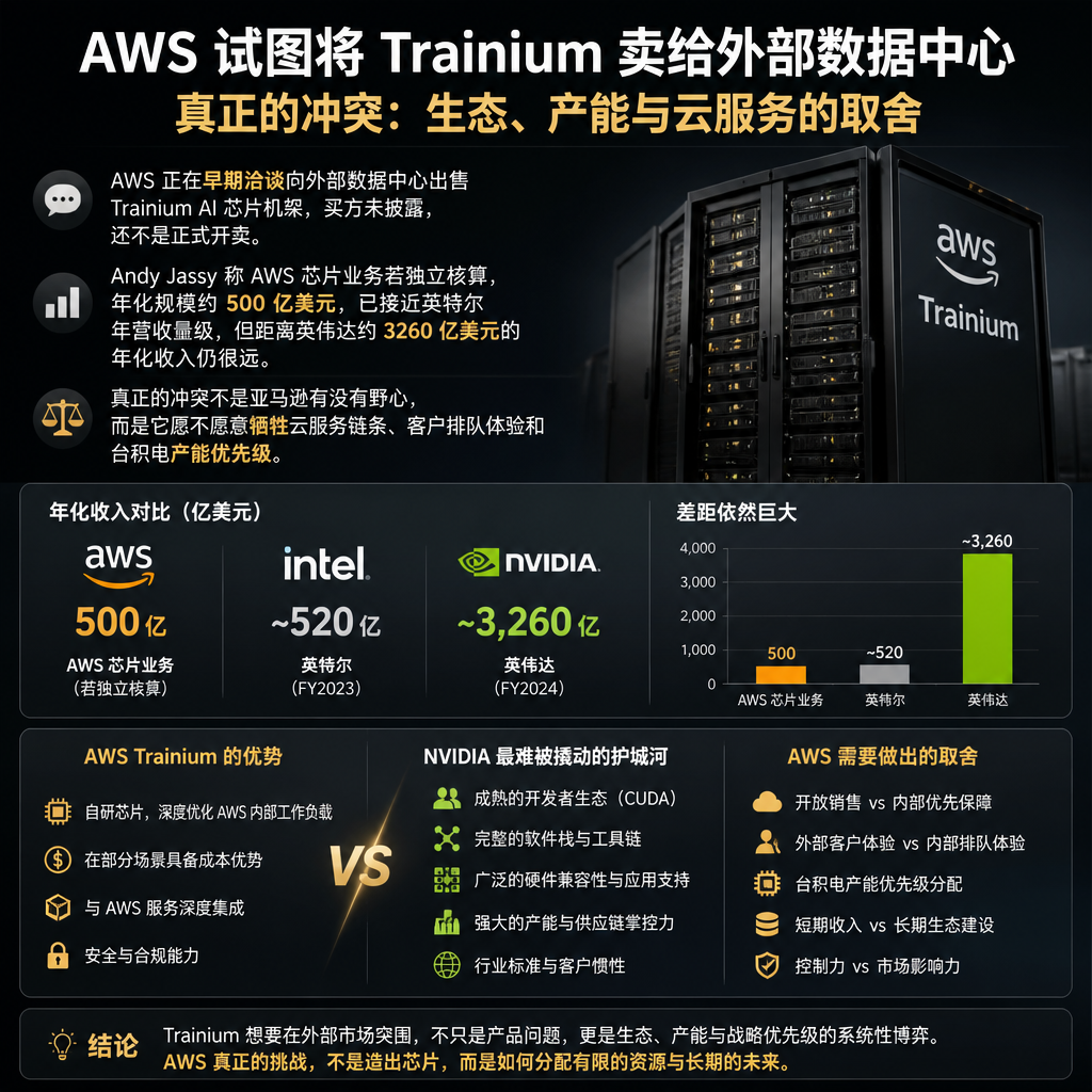 AWS想把Trainium卖给外部数据中心，但英伟达最难撬的是生态和产能