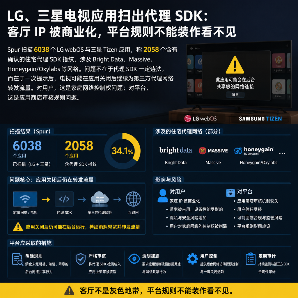 LG、三星电视应用扫出代理 SDK：客厅 IP 被商业化，平台规则不能装作看不见