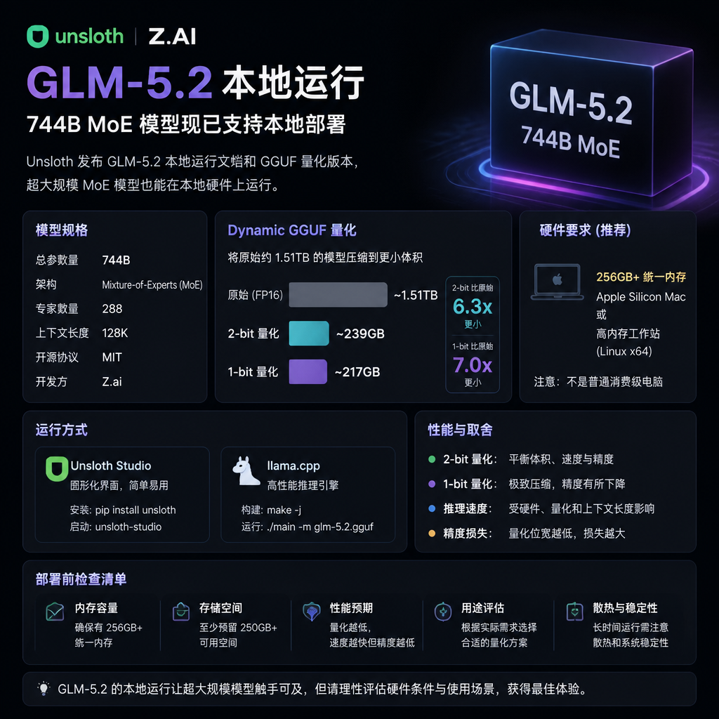 GLM-5.2 能本地跑了：744B 模型进了 GGUF，但别低估 256GB 门槛