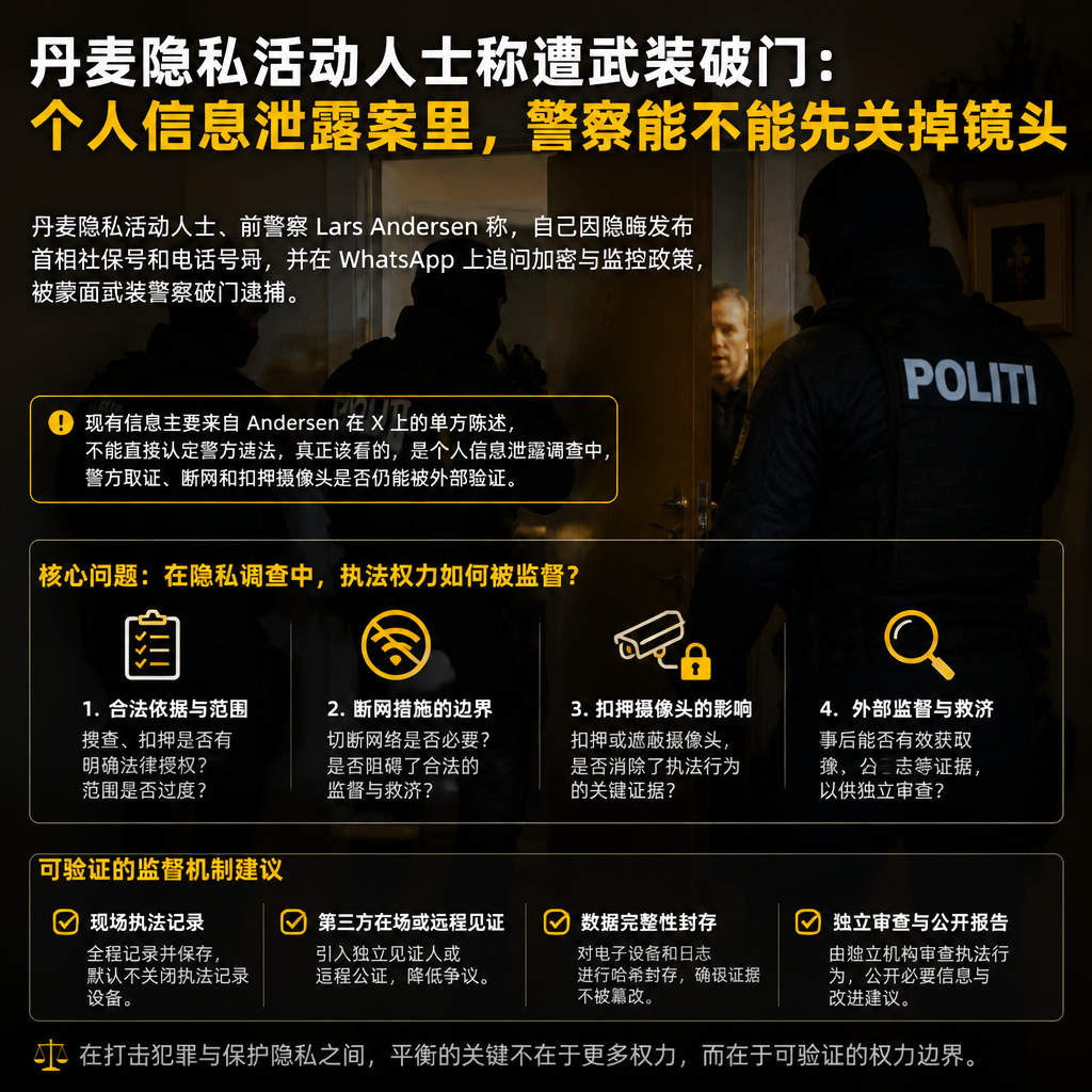 丹麦隐私活动人士称遭武装破门：个人信息泄露案里，警察能不能先关掉镜头