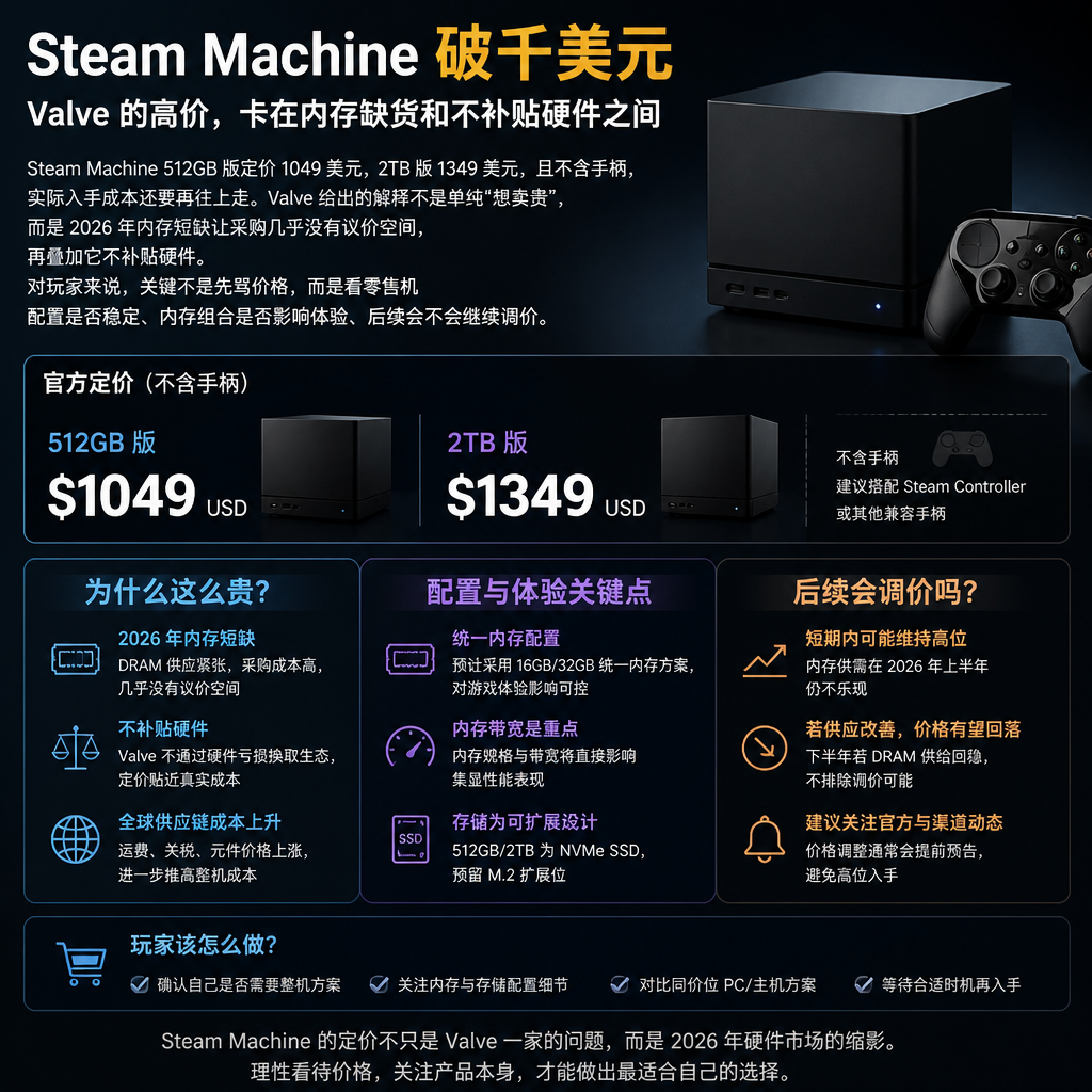 Steam Machine 破千美元：Valve 的高价，卡在内存缺货和不补贴硬件之间