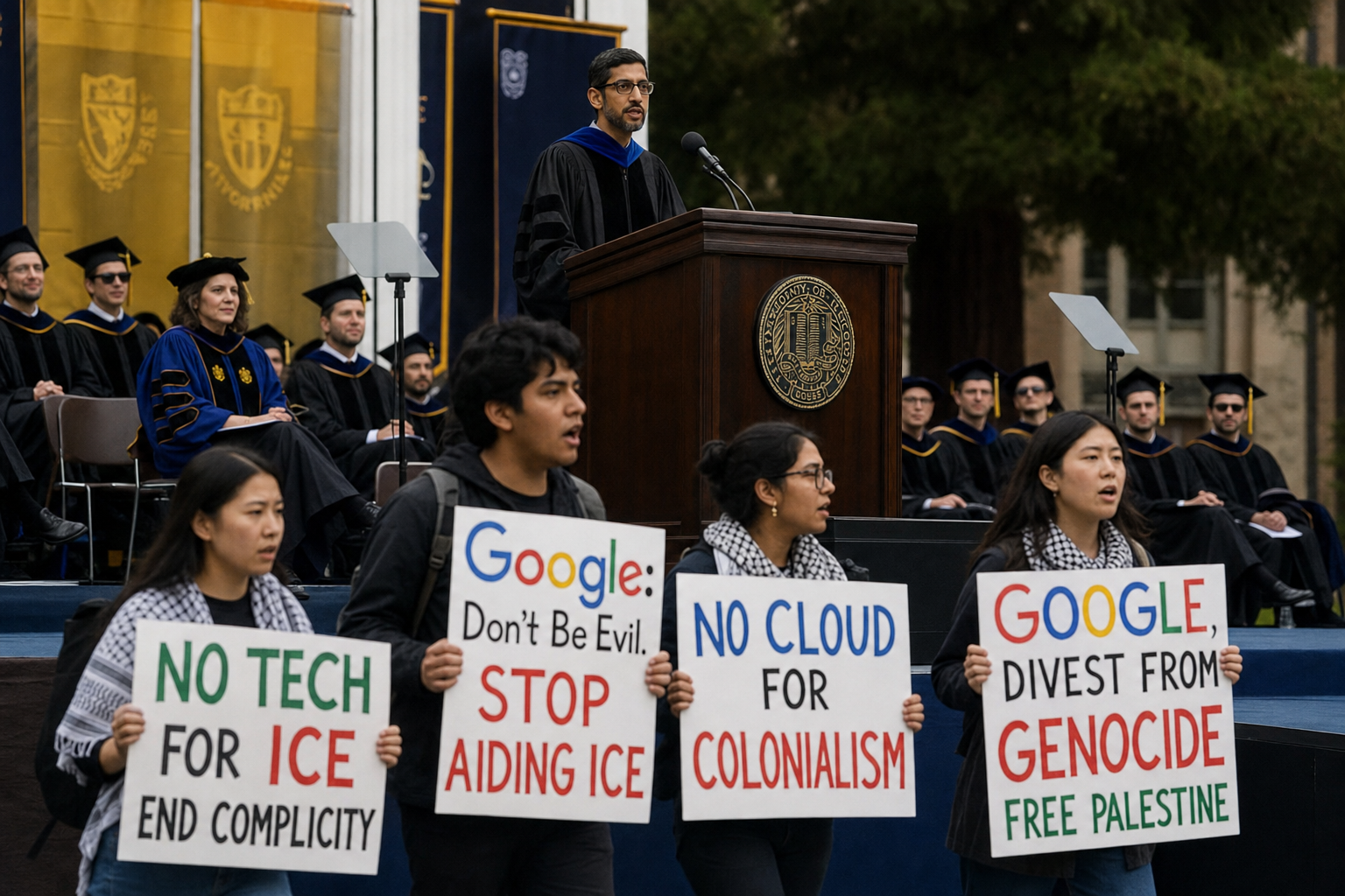 皮查伊在斯坦福被嘘：学生不是反 AI，是在查 Google 的合同