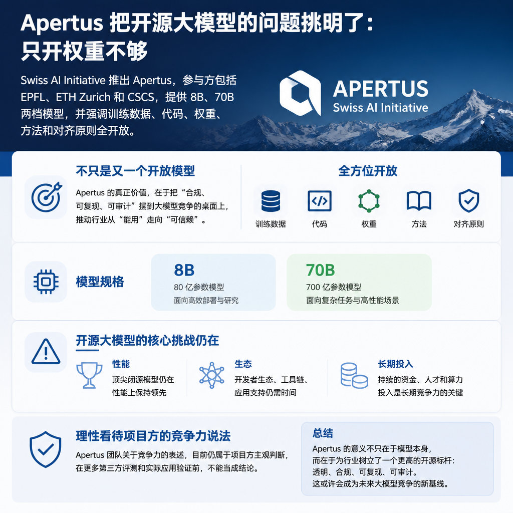 Apertus 把开源大模型的问题挑明了:只开权重不够