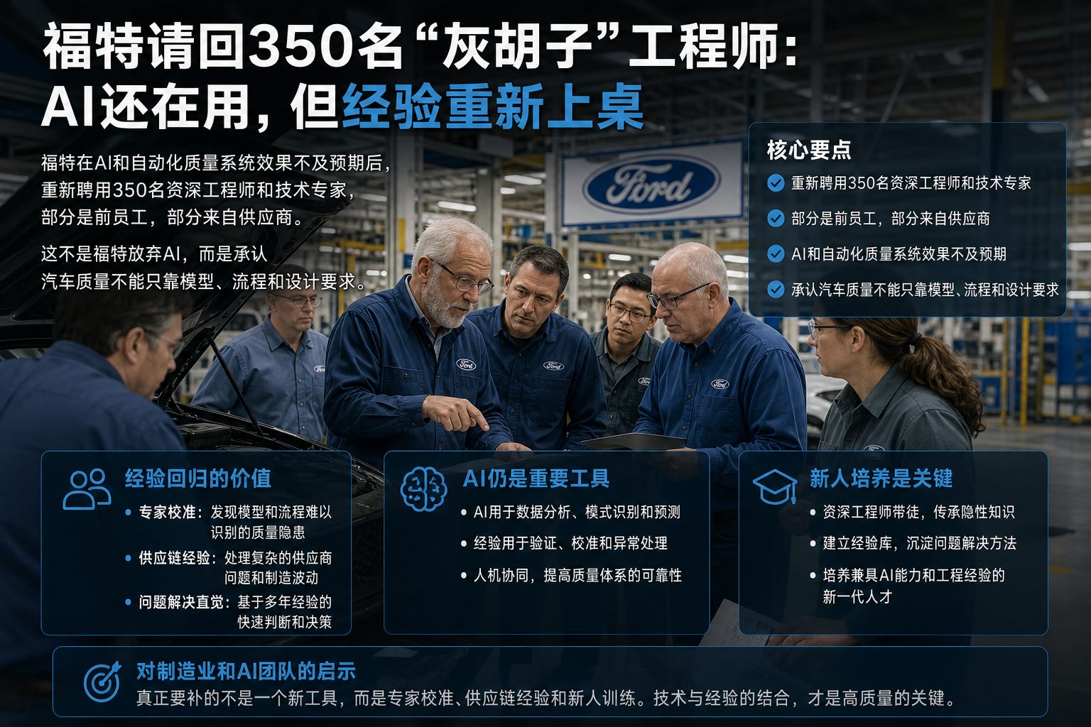 福特请回350名“灰胡子”工程师：AI还在用，但经验重新上桌