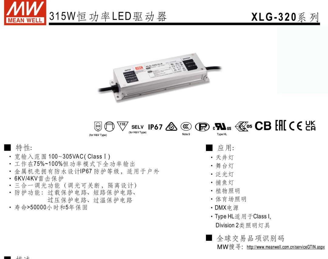 明纬电源315W恒功率LED驱动器——LG-320系列 (https://ic.work/) 电源管理 第1张