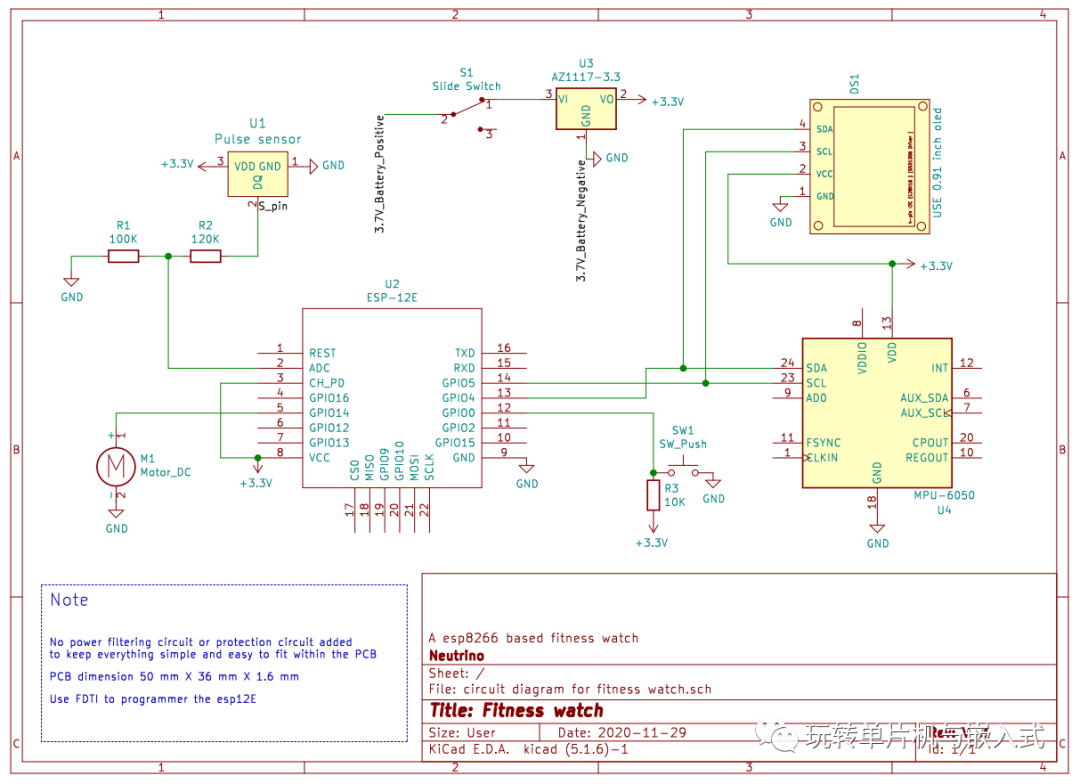 基于ESP8266的智能健康手表电路原理图 (https://ic.work/) 智能设备 第1张