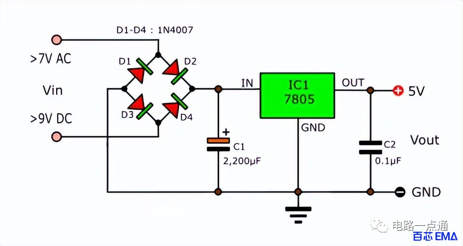 LM7805稳压器应用电路图 (https://ic.work/) 电源管理 第4张