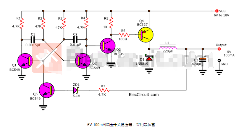 一个使用晶体管的5V开关稳压电路 (https://ic.work/) 电源管理 第1张