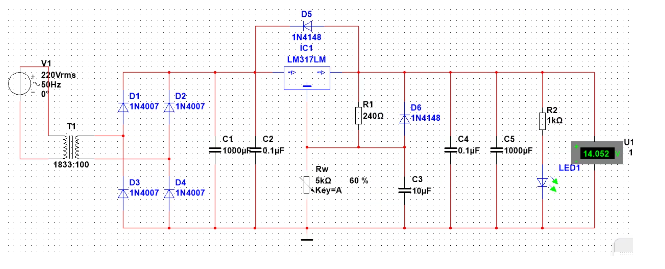 可调LM317稳压电源电路图，简洁高效，轻松打造稳定电力源。 (https://ic.work/) 电源管理 第1张