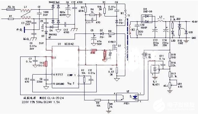 24V开关电源（UC3842）原理电路图，精简高效，助你轻松理解！ (https://ic.work/) 电源管理 第1张